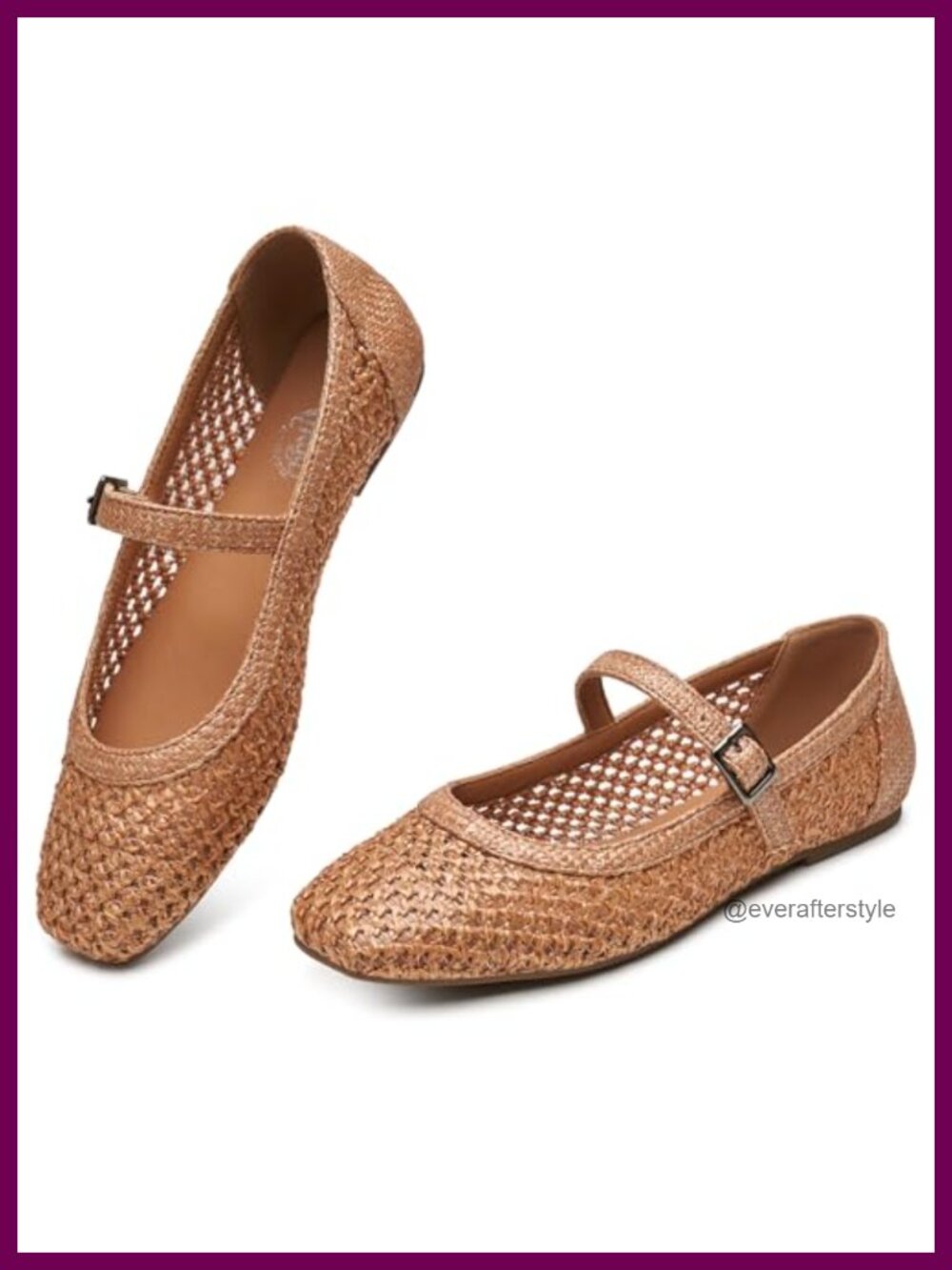Woven Mary Jane Flats Square Toe Adjustable Buckle Memory Foam